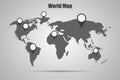 Gray map of the world with pointers in a flat style on a light gray background Royalty Free Stock Photo